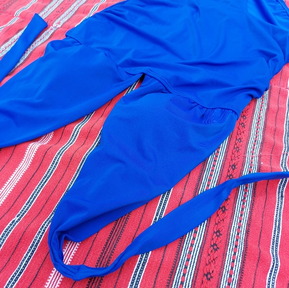 Blue Halter One Piece Bathing Suit - Picture 3 of 7